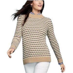 Talbots Textured Stripe Mockneck Sweater, Beige Long Sleeves Women's Size XL